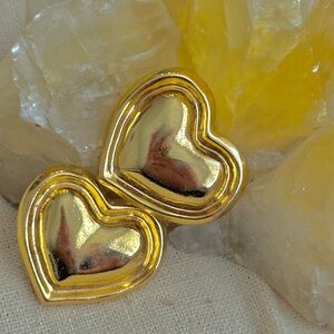 Givenchy Puffy Heart Vintage Earrings Gold Tone  Designer Earrings